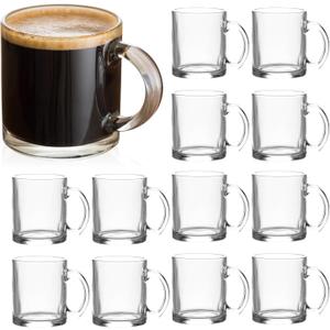 QAPPDA Glass Mugs 12 oz, Clear Coffee Mugs With Handle 350ml,Tea Mug Water Mug Beer Glasses With Handle,Glass Drinkware For Beverage,Juice,Latte Cups Cappuccino Mugs Water Cup 12pack
