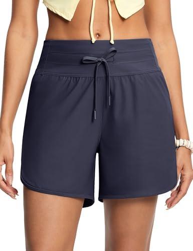 ISEEGZ Women's 5" High Waisted Tummy Control Swim Board Shorts Quick Dry Swimming Shorts for Women with Liner Pockets.L ISEEGZ Women's 5" High Waisted Tummy Control Swim Board Shorts Quick Dry Swimming Shorts for Women with Liner Pockets.L