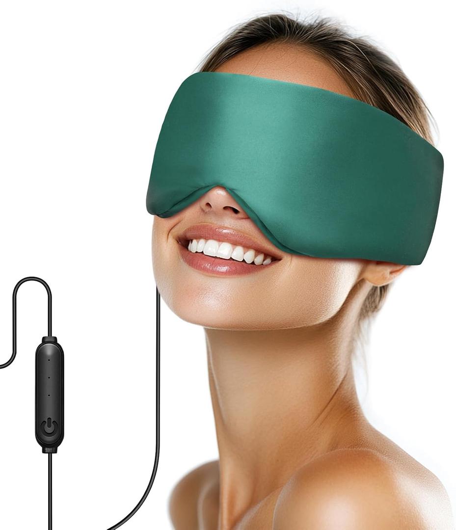 Silk Heated Eye Mask, USB Corded Electric Face Heating Pad for Sinus Pressure Relief, Warm Eye Compress for Dry Eyes, Stye and Tension Headache with 3 Temp Settings & 30-Min Auto Off, Forest Green