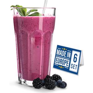 Volarium Drinking Glasses Set of 6, Premium Lead-Free Clear Iced Tea Glasses, Heavy Base Highball Glass Tumbler Set for Drinking Water, Cocktail, Juice, Milkshake, Coke, Soda, 12  oz