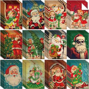 PerKoop 48 Sheets Vintage Christmas Decoupage Paper 8.3 x 11.7 Inch 12 Styles Christmas Santa Claus Paper Napkin Decoupage for Craft Scrapbooking Xmas Decorative Supplies