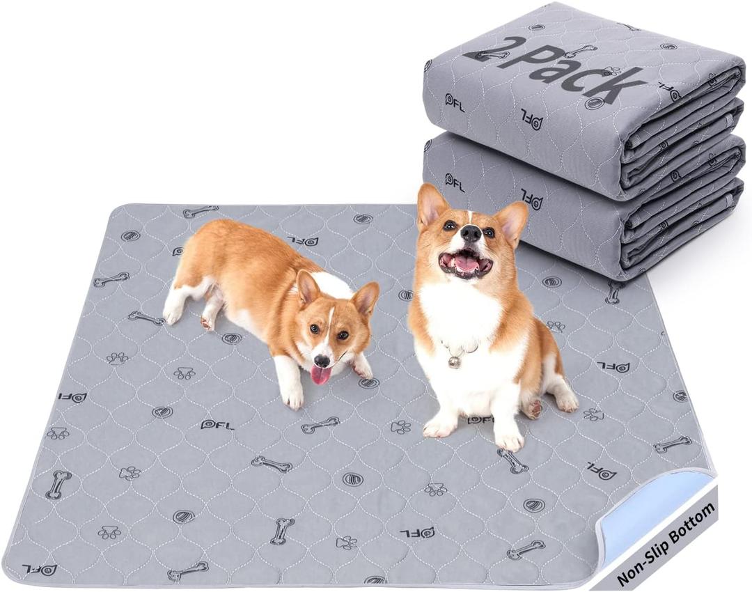 Washable Pee Pads for Dogs, 2Pack Puppy Pads Washable with Bone Print,Absorbent Reusable Whelping Pads Non-Slip Dog Mats for Floor Protector, Couch Cover, Crate, Potty Training 31x36, Gray