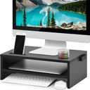 Marbrasse Monitor Stand Riser, 16.5 Inch 2 Tier Computer Printer Shelf Stand for Laptop Computer Screen Storage, Desktop Stand with Phone Holder and Cable Management Black