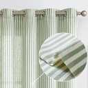 Vangao Linen Blend Stripe Curtains Tickingstripe Light Filtering Window Curtains Green Pinstripe Printed on Beige Drapes 63 Inches Length for Living Room Bedroom Grommet Top 2 Panels