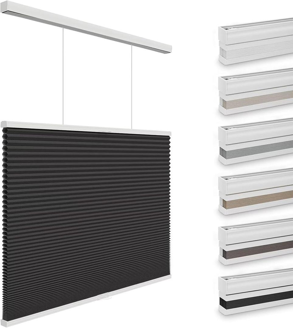 Changshade Top Down Bottom Up Blackout Cellular Shades, Cordless Honeycomb Blinds for Windows, Light Blocking & Total Privacy for Day Sleepers,Black,27" W*50" H