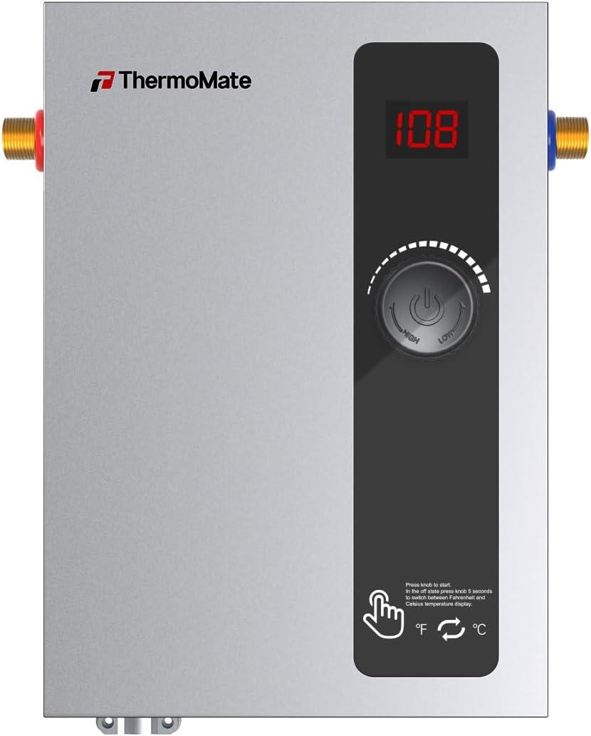 ThermoMate Tankless Water Heater Electric, 11kW 240 Volt On Demand Instant Hot Water Heater for Point of Use, Self-Modulating LED Display Knob Control, ETL Certified, 2.15GPM at 35F Rise