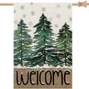 CROWNED BEAUTY Christmas House Flag 28x40 Inch Double Sided Large Burlap for Outside Welcome Pine Trees Holiday Yard Flag CF1105-40