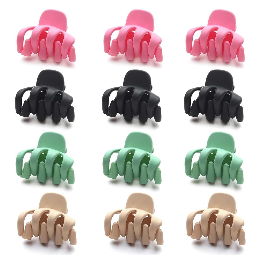 Cobahom 12 Pack Small Hair Claw Clips 1.2 Inch Matte Hair Clips for Thin Hair No-Slip Mini Hair Clips Hair Styling Accessories for Women and Girls, Pink, Black, Green, Apricot