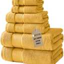 Marvione Bath Towels Set 6 Piece, 100% Turkish Cotton Highly Absorbent and Soft Towels for Bathroom 2 Bath Towels 2 Hand Towels 2 Washcloths, Gold