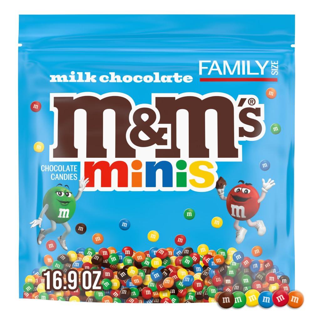 M&M'S MINIS Milk Chocolate Candy Assortment, Family Size, 16.9 oz Resealable Bulk Chocolate Candy Bag (EXP 02/28/27)