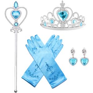 4Pcs Princess Dress Up Accessories for Princess Costume Crown Wand Gift for Girls Christmas Party Halloween Cosplay (Blue)