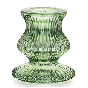 Romadedi Glass Candle Holders for Candlestick - 10 Pcs Green Ribbed Tapered Candle Holder Decor for Table Centerpiece Christmas Party Living Room Dinner Advent