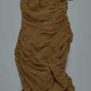 PRETTYGARDEN Cocktail Dresses 2025 Summer Off Shoulder Sexy Bodycon Ruched Mesh Graduation Wedding Guest Mini Short Dress (Small, Khaki)