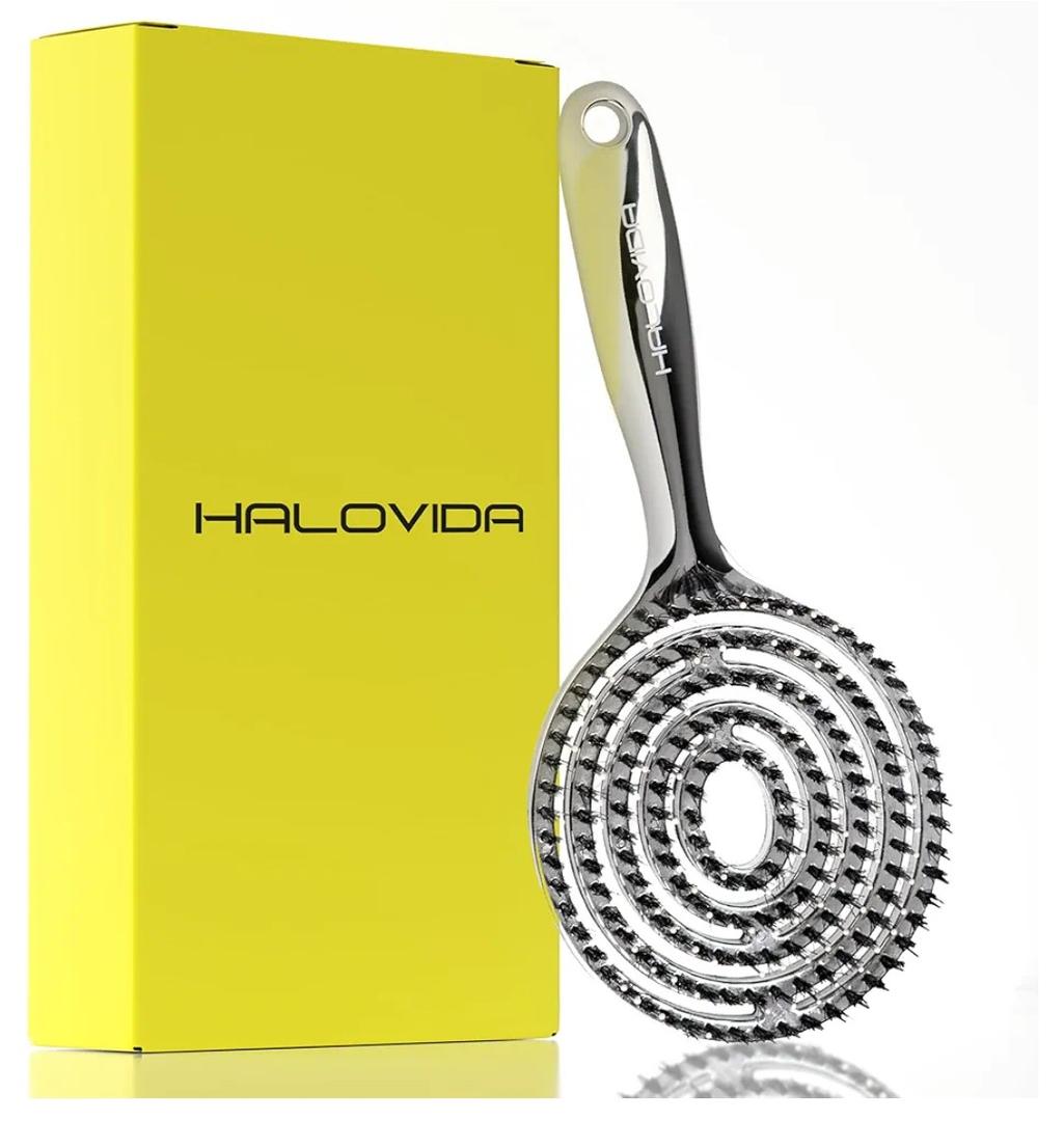 HALOVIDA Hair Brush for Women with Double layer Boar Bristle & Nylon Detangler with Elastic Air Cushion Anti Static Scalp Massage Brush for Smooth Frizz Free Hair (1 Pack）