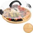 GLOKUUCA Round Charcuterie Board with Lid and Handle - Portable Cheese Board for Travel,Bamboo Cutting Board for Kitchen,Gifts for House Warming, Bridal Shower (3 Compartment, Black)