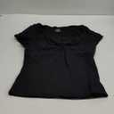 QINSEN Women's Sexy Twist Front V Neck T Shirts Double Lined Short Sleeve Slim Fit Crop Top Trendy Y2K Tops Tee (Large, Black)