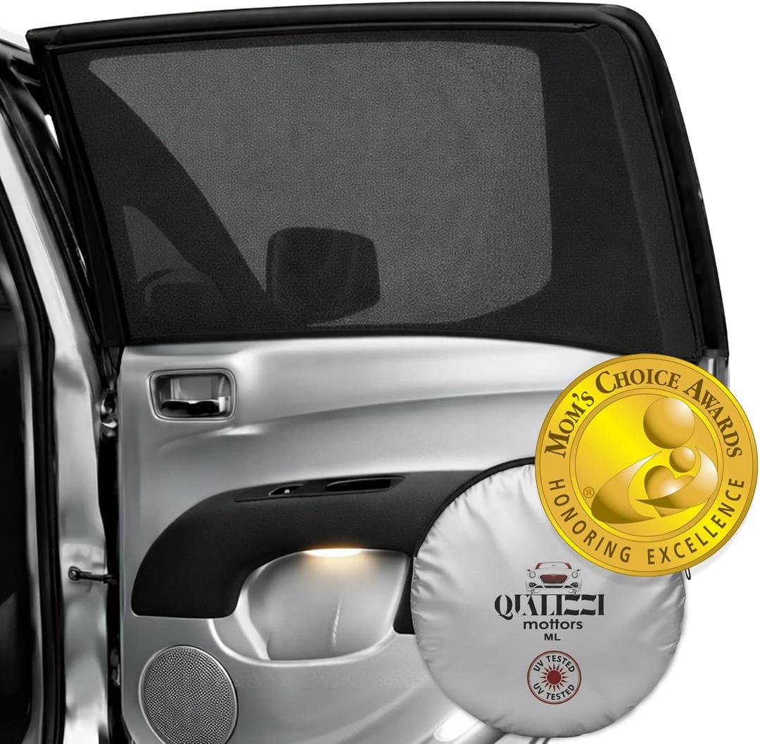 ML/Car Window Sun Shades (9 Sizes) for Large Cars & SUVs - Heat-Blocking Mesh Screens to Protect Back Seat from Sun, UV & Bugs, Cooler Travel for Kids, 2-Pack by Qualizzi