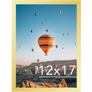 12x17 Picture Frame Gold for Wall Hanging, Wall Mounting Horizontally or Vertically, 12 x 17 Wall Gallery Poster Photo Frame with Shatter Resistant Plexiglass, Gold