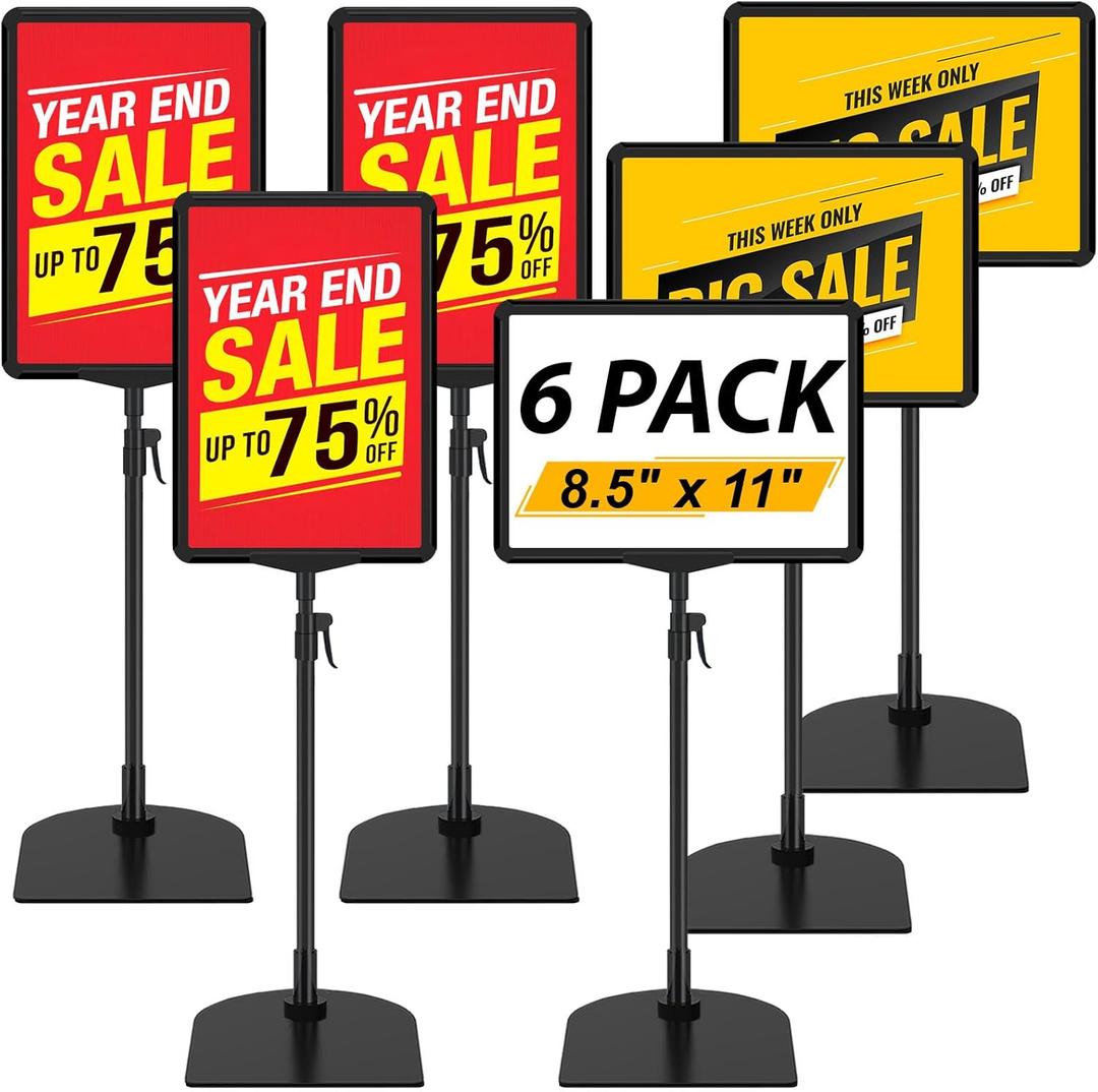 JR-MOV Table Top Sign Holder - Adjustable 8.5 x 11 Tabletop Poster Stand for Vertical Horizontal View, Display Signage With Iron Base (6 Pack)
