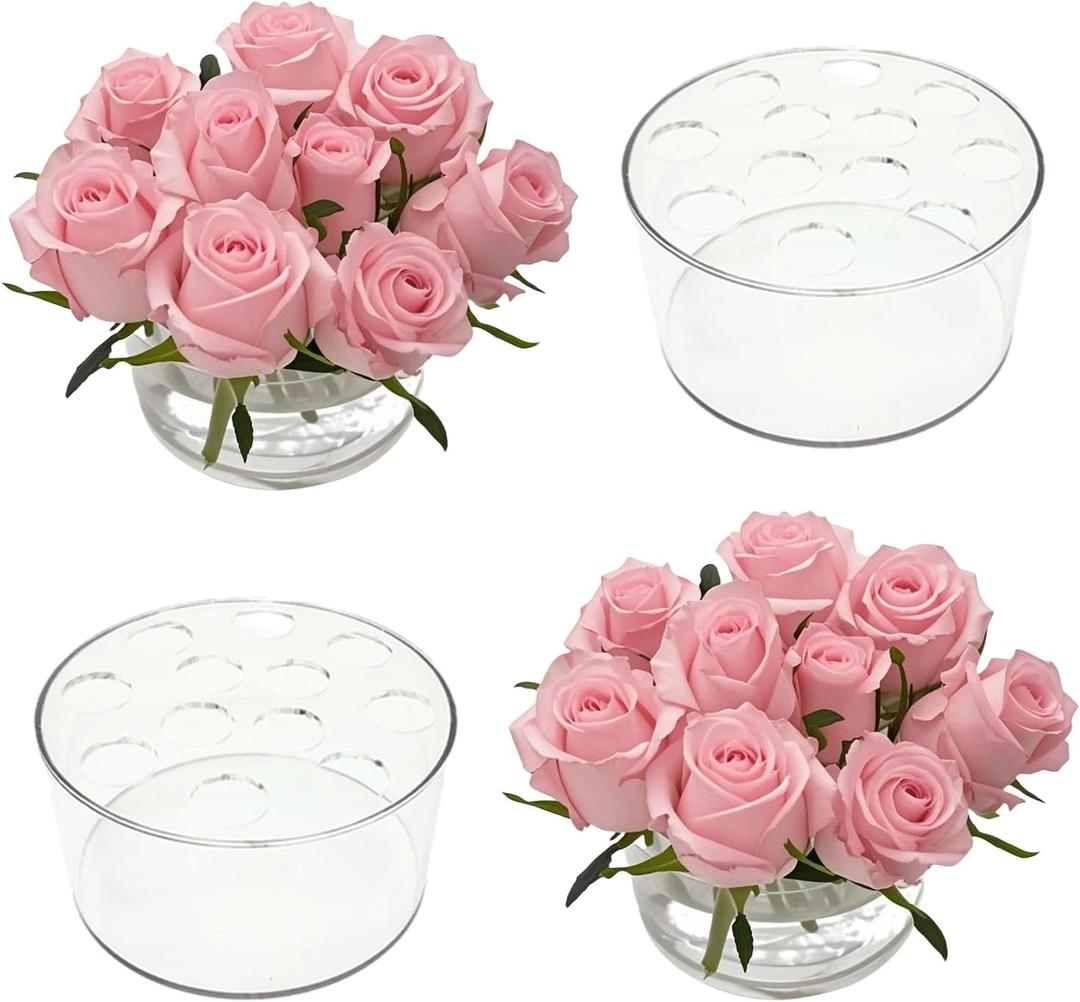 4PCS Acrylic Flower Vase for Centerpieces, 5.51" 12 Holes Clear Round Vase, for Wedding Birthday Party Table Decor Indoor/Outdoor Events