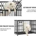 Dosker Heavy Duty Dog Crate 42 Inch,XL Large/Medium Pet Dog Cage Kennel Indoor,Steel Escape Proof Cage with Roof Top 2 Doors Removable Trays,Lockable Wheels