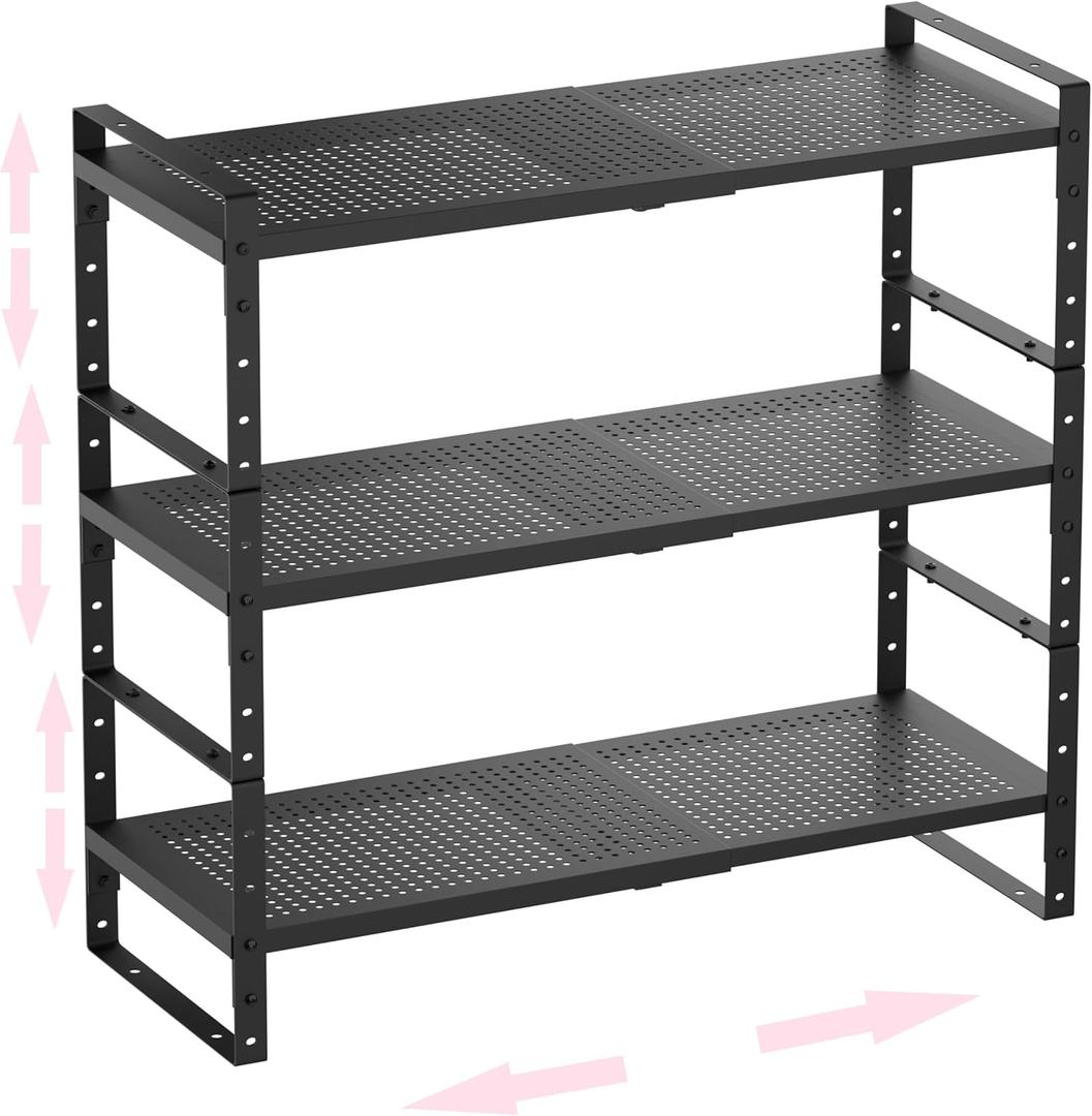 Multi-Functional Metal Shoe Rack, Space-Saving, Perfect for Entryway, Closet, Bathroom, etc. - Sturdy and Durable, High Weight Capacity3PACKS/Black/Large