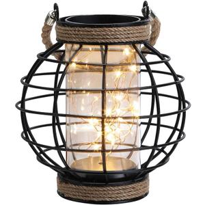 JHY DESIGN Metal Cage LED Lantern Battery Powered,7.3" Tall Cordless Accent Light with 20pcs Fairy Lights.Great for Weddings, Parties, Patio, Events for Indoors/Outdoors. (Brown)