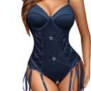 Avidlove Lingerie for Women Sexy Corset Garter Lingerie Set One Piece Teddy Bodysuit Boudoir Outfit (Large, Navy Blue)