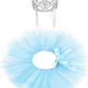 2 Pcs Dog Crown Headband Dog Tutu Dress Set Crystal Rhinestone Tiara Crown Tutu Skirt Pet Dress Costume for Puppy Birthday Party Wedding Photo Prop Costume(Blue,X Large)