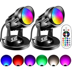 FZWLE RGBW 6W Color Changing Spot Lights with Remote, 16-Color Uplighting Indoor, 120V Plug-in & 6FT Cord, Includes Floor Foot Switch & Base (2-Pack)