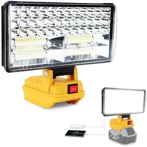 Cordless LED Work Light for Dewalt 20V Battery, 8" Portable LED Flood Light Flashlight, 2 Modes Brightness, 90W 9000LM, Low Voltage Protection, USB Charging Ports, for Work Camping Outdoor(No Battery)