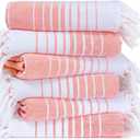 Native Fab Turkish Stripe Beach Towels - Set of 6-40x71 inches 100% Cotton Quick Dry Lightweight Thin Sand Free - Oversized Peshtemal Towel for Adults, Travel, Bath, Spa, Camp - Red Orange