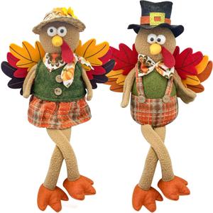 Stuffed Turkey Thanksgiving Table Decor Turkey Couple Doll Thanksgiving Decorations Outdoor Handmade Tabletop Decor Kit for Home Fireplace