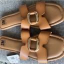 SM New York Ariana Sandals Cognac Gold Detail Women's Size 7