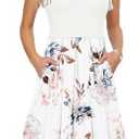PLOKNRD Women's Casual Dress Summer Short Sleeve T-Shirt Dress Crew Neck Basic Dresses 2025 (White Flower, 2XL)