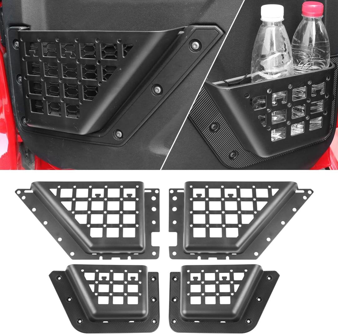 Door Storage Pockets Organizer Compatible with Ford Bronco 4 Door 2025 2024 2023 2022 2021, 4PCS Front Rear Molle Tray Boxes Interior Accessories