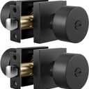 Goldenwarm Matte Black Privacy Door Knobs Interior, Zinc Alloy Matte Black Door Knob, Modern Keyless Bedroom Bathroom Door Knobs, Adjustable & Reversible - 2 Pack