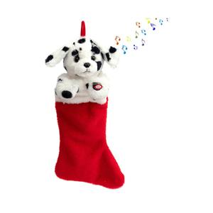 HollyHOME Christmas Stockings Animated Dalmatian Puppy Plush Head Stockings with Music and Flapping Ears Hanging Xmas Decoration Gift Socks Ornament 19 Inch