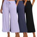 Real Essentials 3 Pack: Women's Ultra-Soft Wide Leg Loose Capri Open Bottom Pants - Yoga Lounge Pockets, Plus, 3X