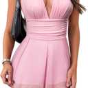 Nlife Womens Deep V Neck Halter Jumpsuit Tie Backless 2 in 1 Flowy Chiffon Shorts Romper Sexy Plunge Concert Mini Outfit (Large)