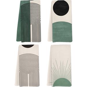 Boho Kitchen Towel Set of 4, Emerald Green Boho Decorative Dish Hand Tea Towels for Kitchen Decor, Boho Bohemian Green Kitchen Bathroom Decor, Boho Kicthen Decor for Bathroom Kitchen 16x24inch