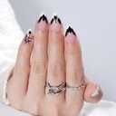 7 x Halloween Press on Nails - French Tip Press on Nail with Blakc Web Bat, Short Almond Fake Nails Reusable Nails Press ons, 32 Pieces in 16 Sizes False Nails Kit with Glue, Grave Whisper