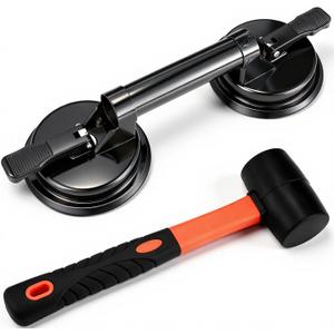 Floor Gap Fixer Tool Kit for Laminate Floor Gap Repair Aluminum Heavy Duty Suction Cup and Rubber Mallet Set for Floating Wood Floors and Moving Glasses(Black)