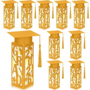Tellingyou 9 Pcs Graduation Table Centerpieces Boxes 2026 Graduation Lantern Boxes with LED Light Small Cap Table Decorations Congrats School College Photo Props(Grad,Gold)