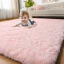 Pink Area Rugs for Bedroom Girls, Living Room Decor, Fluffy Fuzzy Shag Rug 4x6 for Kids Room, Soft Cute Indoor Floor Carpet for Baby, Teen, Nursery, Preppy Dorm, Playroom, Plush Aesthetic Bedside Rug