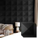 12 Pack 3D Wall Panels for Interior Wall Decor, Accent Wall Panels for Office Living Room Bedroom Hotel Lobby, 12''x12'' PVC Pyramid Wallpapers Cover 12.Sq.FtBlack