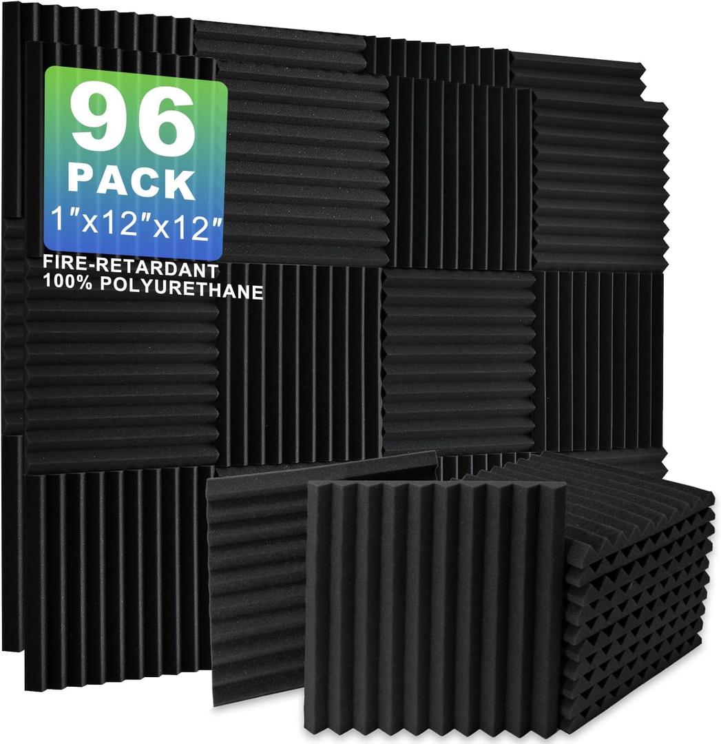 Acoustic Foam Panels, 96-Pack 12x12x1 Sound Proof Foam Panels for Walls Soundproofing Wedges Studio Foam, Noise Absorbing
