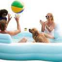 SLOOSH Inflatable Pool for Family with Seats, 120" x 101" x 26" Full-Sized Blow Up Durable Thickened Above Ground Pool with Backrest Cup Holders,Swimming Pools for Backyard Summer Water Lawn, Cyan