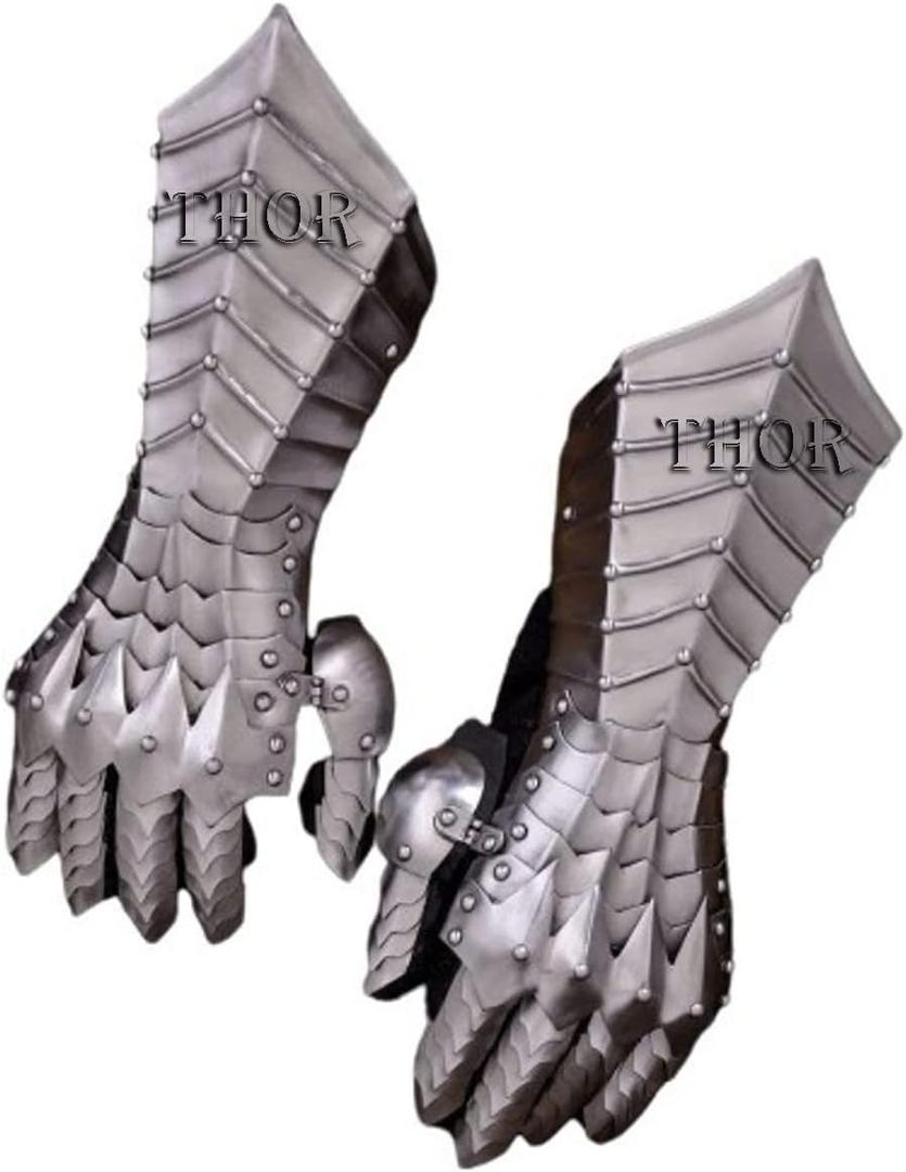THOR INSTRUMENTS Medieval Knight Warrior Gothic Style Nazgul Gauntlets Functional Armor Silver Rustic Vintage Home Decor Gifts