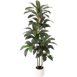 Artificial Dracaena Tree 5 FT, Fake Tree with White Planter, Faux Yucca Silk Floor Plants Indoor, Artificial Trees for Home Office Decor Indoor Outdoor Housewarming Gift